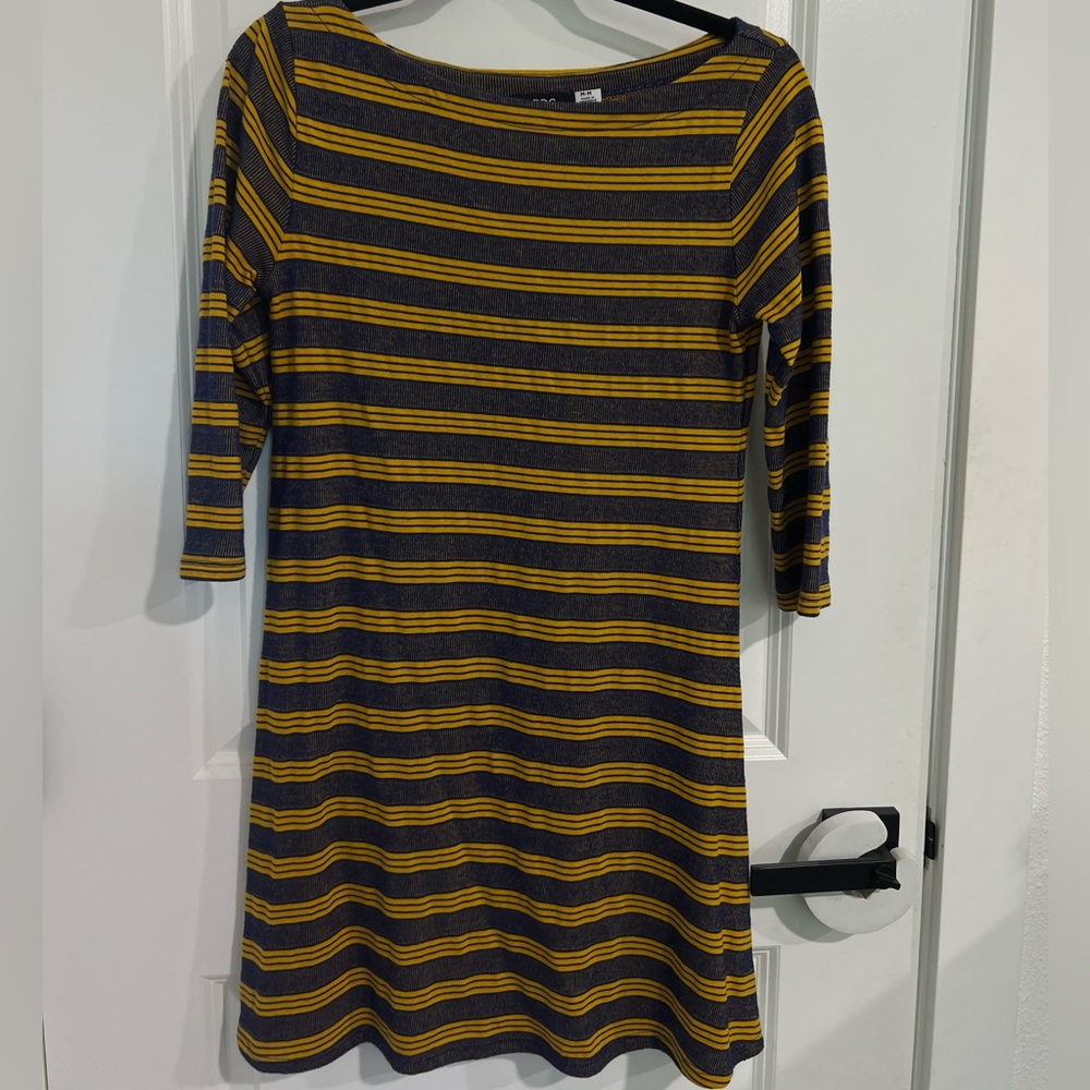 BDG Yellow and Gray Striped Long Sleeve Dress